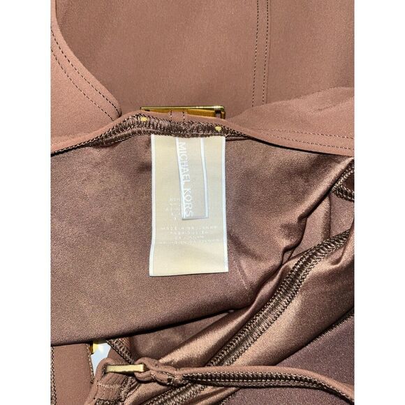 Michael Kors Women's Halterneck One Piece Swimsuit Brown Size 10 Gold Accents - Picture 3 of 7